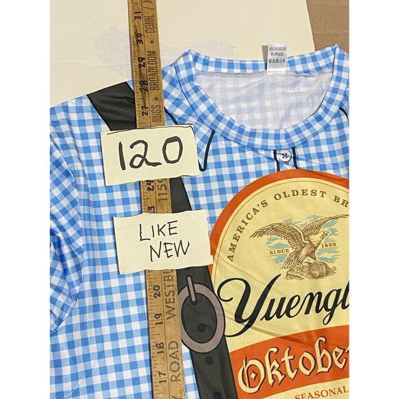 Yuengling Oktoberfest T-Shirt Size L Brown Plaid Suspender Graphic Beer - Picture 6 of 9